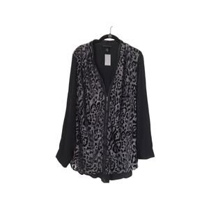 Lane Bryant Womens Top Size 18/20 Animal Print Zip Down Long Sleeve Sheer